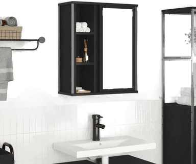Vidaxl Baderoms veggskap med speil svart eik