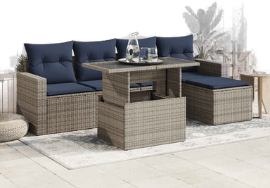 Vidaxl Hagesofa 6 deler grå polyrotting