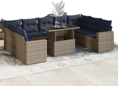 Vidaxl Hagesofa 10 deler grå polyrotting