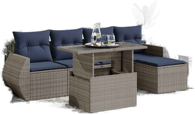 Vidaxl Hagesofa 6 deler grå polyrotting