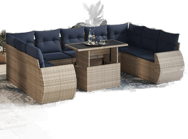 Vidaxl Hagesofa 10 deler grå polyrotting