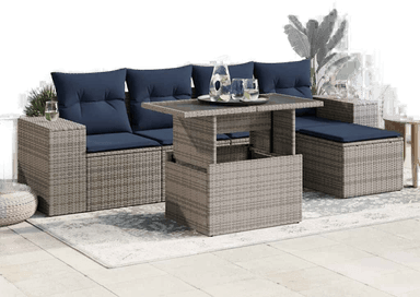 Vidaxl Hagesofa 6 deler grå polyrotting