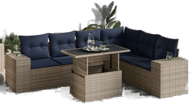 Vidaxl Hagesofa 7 deler grå polyrotting