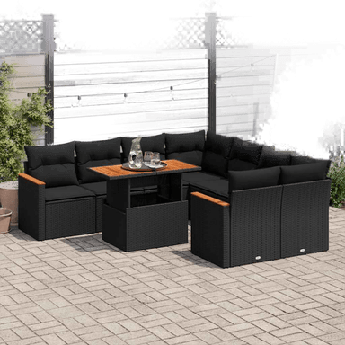 Vidaxl Hagesofa 9 deler svart