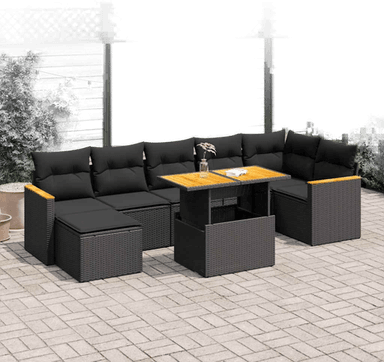 Vidaxl Hagesofa 8 deler svart polyrotting