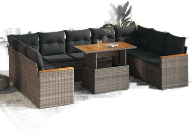 Vidaxl Hagesofa 10 deler grå polyrotting