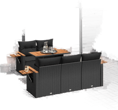 Vidaxl Hagesofa 6 deler svart