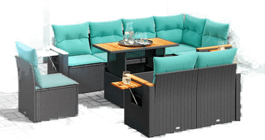 Vidaxl Hagesofa 9 deler svart polyrotting