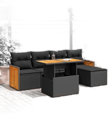 Vidaxl Hagesofa 6 deler svart