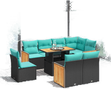 Vidaxl Hagesofa 9 deler svart