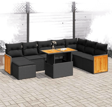 Vidaxl Hagesofa 9 deler svart polyrotting