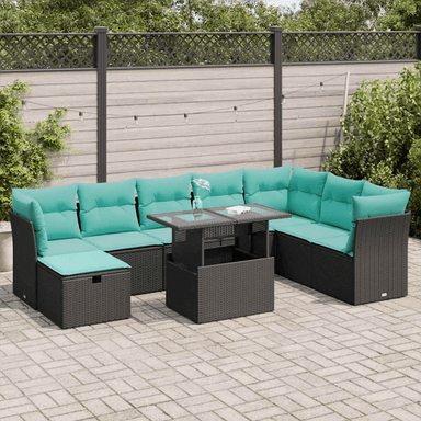 Vidaxl Hagesofa 9 deler svart