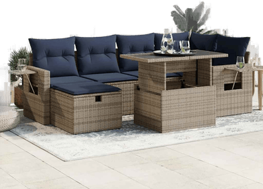 Vidaxl Hagesofa 7 deler grå polyrotting