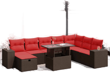 Vidaxl Hagesofa 9 deler svart polyrotting