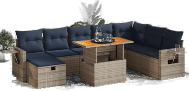 Vidaxl Hagesofa 9 deler grå polyrotting