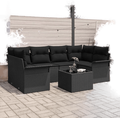 Vidaxl Hagesofa Set 7 pcs Svart