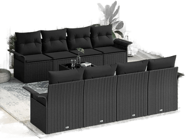 Vidaxl Hagesofa Set 9 pcs Svart