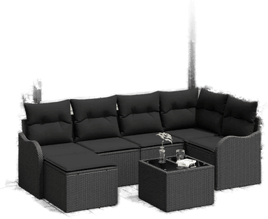 Vidaxl Hagesofa Set 7 pcs Svart