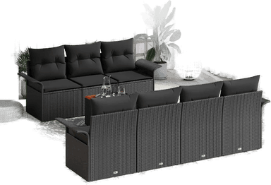 Vidaxl Hagesofa Set 8 pcs Svart