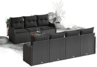 Vidaxl Hagesofa Set 8 pcs Svart
