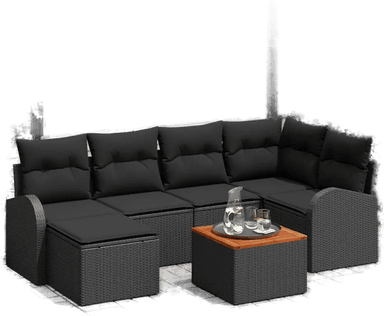 Vidaxl Hagesofa Set 7 pcs Svart