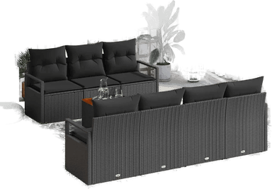 Vidaxl Hagesofa Set 8 pcs Svart