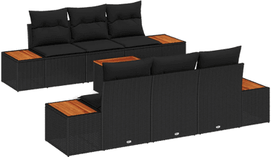 Vidaxl Hagesofa Set 7 pcs Svart