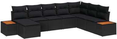 Vidaxl Hagesofa Set 8 pcs Svart