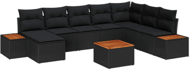 Vidaxl Hagesofa Set 9 pcs Svart