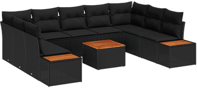 Vidaxl Hagesofa Set 10 pcs Svart