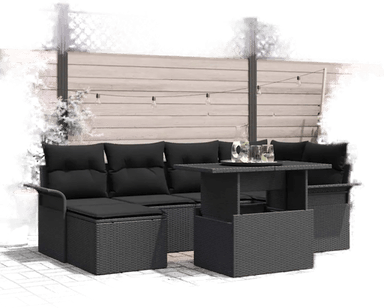 Vidaxl Hagesofa Set 7 pcs Svart