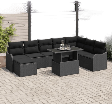 Vidaxl Hagesofa Set 9 pcs Svart