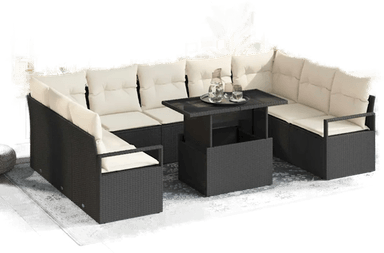 Vidaxl Hagesofa Set 10 pcs Svart og krem