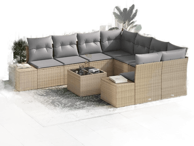 Vidaxl Hagesofa Set 9 pcs Beige og grå