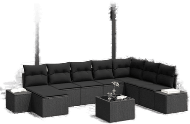Vidaxl Hagesofa Set 8 pcs Svart