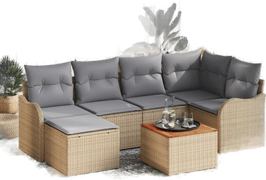 Vidaxl Hagesofa Set 7 pcs Beige og lys grå