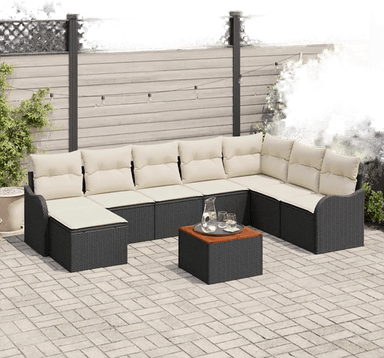 Vidaxl Hagesofa Set 9 pcs Svart Krem