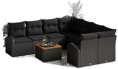 Vidaxl Hagesofa Set 9 pcs Svart