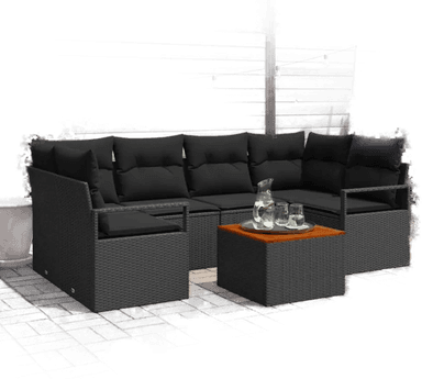 Vidaxl Hagesofa Set 7 pcs Svart