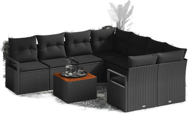 Vidaxl Hagesofa Set 9 pcs Svart