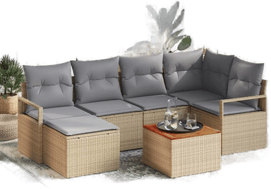 Vidaxl Hagesofa Set 7 pcs Beige og lys grå
