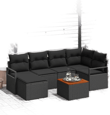 Vidaxl Hagesofa Set 7 pcs Svart