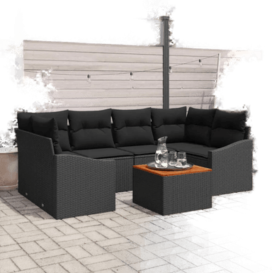 Vidaxl Hagesofa Set 7 pcs Svart