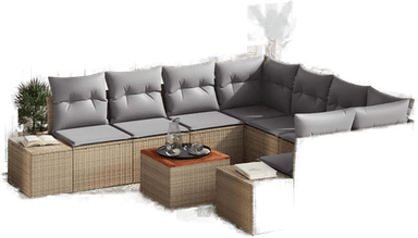 Vidaxl Hagesofa Set 9 pcs Beige og lys grå
