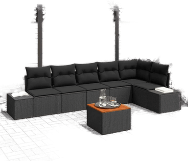 Vidaxl Hagesofa Set 7 pcs Svart