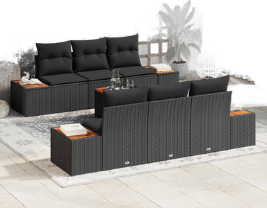 Vidaxl Hagesofa Set 7 pcs Svart