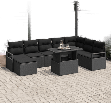 Vidaxl Hagesofa Set 9 pcs Svart