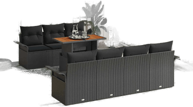 Vidaxl Hagesofa Set 8 pcs Svart