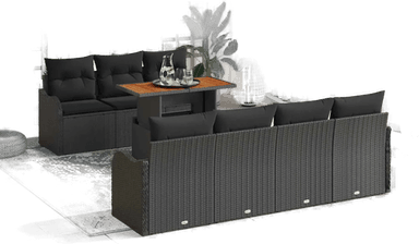 Vidaxl Hagesofa Set 8 pcs Svart