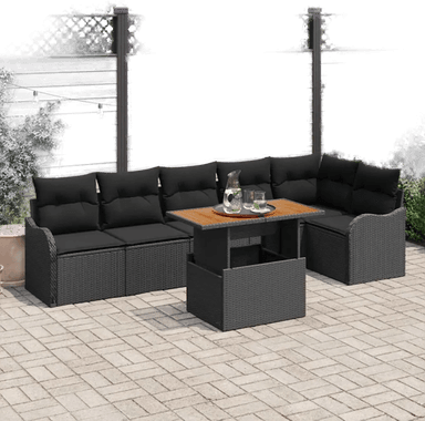 Vidaxl Hagesofa Set 7 pcs Svart